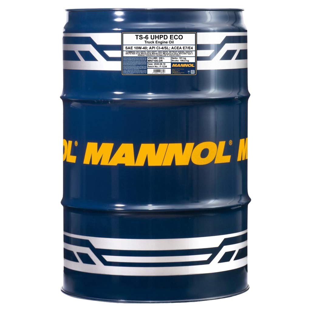 Mannol 7106 TS-6 UHPD Eco Truck Special 10W-40 (10W40) motorolaj, 208liter