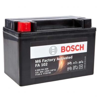 Bosch FA102 (M6 010, YTX9-4, YTX9-BS) gyrilag aktivlt AGM motorakkumultor, 12V 8Ah 135A BOSCH