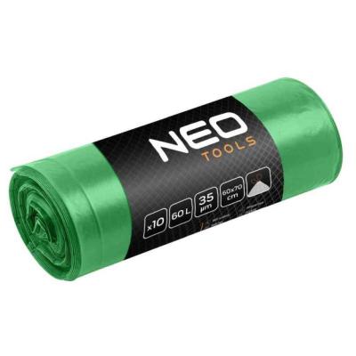Szemeteszs�k 60l, 60x70cm, z�ld,er�s�tett h�z�szalagos, vastags�g:35mic, 10db NEO TOOLS (NEOTOOLS)