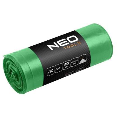 Szemeteszs�k 120l, 70x110cm, z�ld, er�s�tett h�z�szalagos, vastags�g:40mic, 10db NEO TOOLS (NEOTOOLS)