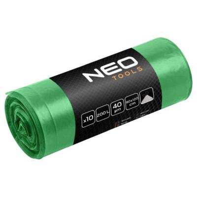 Szemeteszs�k 200l, 90x120cm, z�ld, er�s�tett h�z�szalagos, vastags�g:40mic, 10db NEO TOOLS (NEOTOOLS)