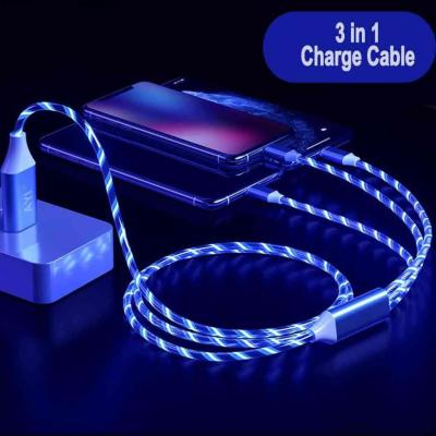 3in1 Micro USB + Type C + Apple LIGHTNING vil�g�t� LED t�lt�k�bel k�bel - k�k sz�nben AUTOLIFE