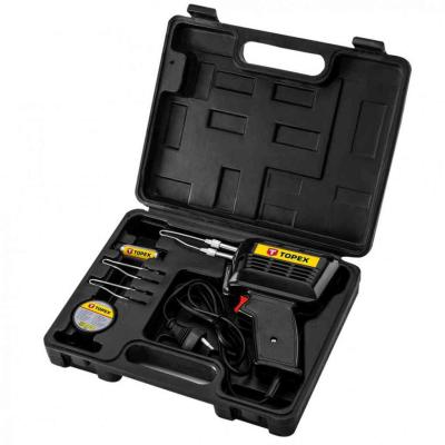 Forraszt�pisztoly 150W, kieg�sz�t�kkel, 3db p�kacs�cs, forraszt�kr�m, forraszt��n, kofferben TOPEX