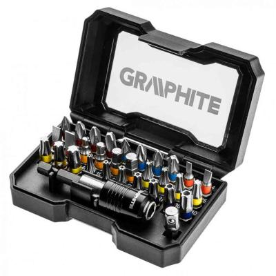 Csavarh�z� bitk�szlet, 32db, bitek 25mm - 30db, adapter 1/4" - 1db, m�gneses bittart� - 1db GRAPHITE