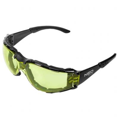 V�d�szem�veg, polifoam porv�d� peremmel, s�rga lencs�kkel, f oszt�ly� ellen�ll�s�gi oszt�ly� NEO TOOLS (NEOTOOLS)