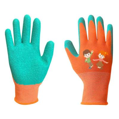 Gyerek munkakeszty�, latex bevonat� poli�szter, z�ld-narancs, 5