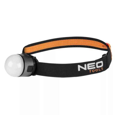 Fejl�mpa levehet� p�nttal, m�gnes �s sapkar�gz�t� lehet�s�g, feh�r �s v�r�s LED, USB t�lt�k�bel, 250+200lum NEO TOOLS (NEOTOOLS)