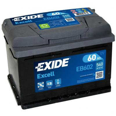 Exide Excell EB602 akkumultor, 12V 60Ah 540A J+ EU, alacsony