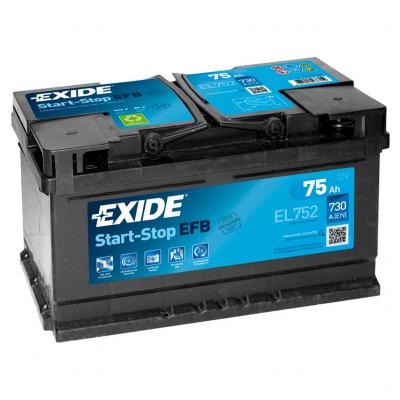 Exide Start-Stop EFB EL752 akkumultor, 12V 75Ah 730A J+ EU, alacsony