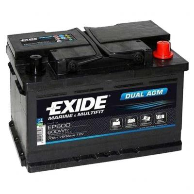 Exide Dual Marine AGM EP600 akkumultor, 12V 70Ah 760A J+ EU, magas