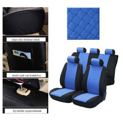 Univerzális, osztható, steppelt üléshuzat szett, cipzáras, kék H-DRIVE (HDRIVE)