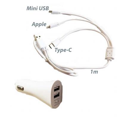 Telefontlt 2-es USB tlt M-USB, Apple, Type-C 12V 2.1A, AE-WF132-1