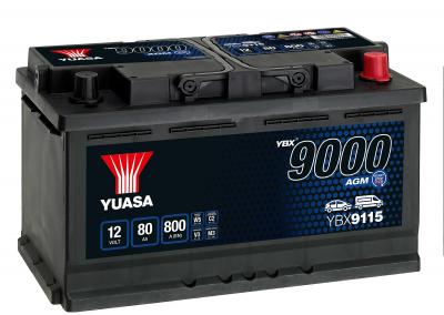 Yuasa AGM Start Stop Plus YBX9115 akkumulátor, 12V 80Ah 800A J+ EU, magas YUASA